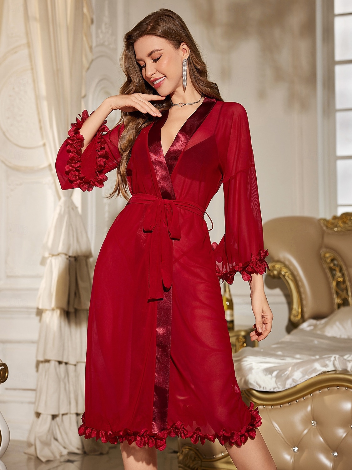 Dames Sexy lingerie Satijnen zijden pyjama's NetstofNightwearPolyester Alledaagse kleding Afspraakje mielitietty Effen Nieuwjaar Zoet Zwart Wijn Lente zomer Herfst winter 2026 - $26.99 –P4