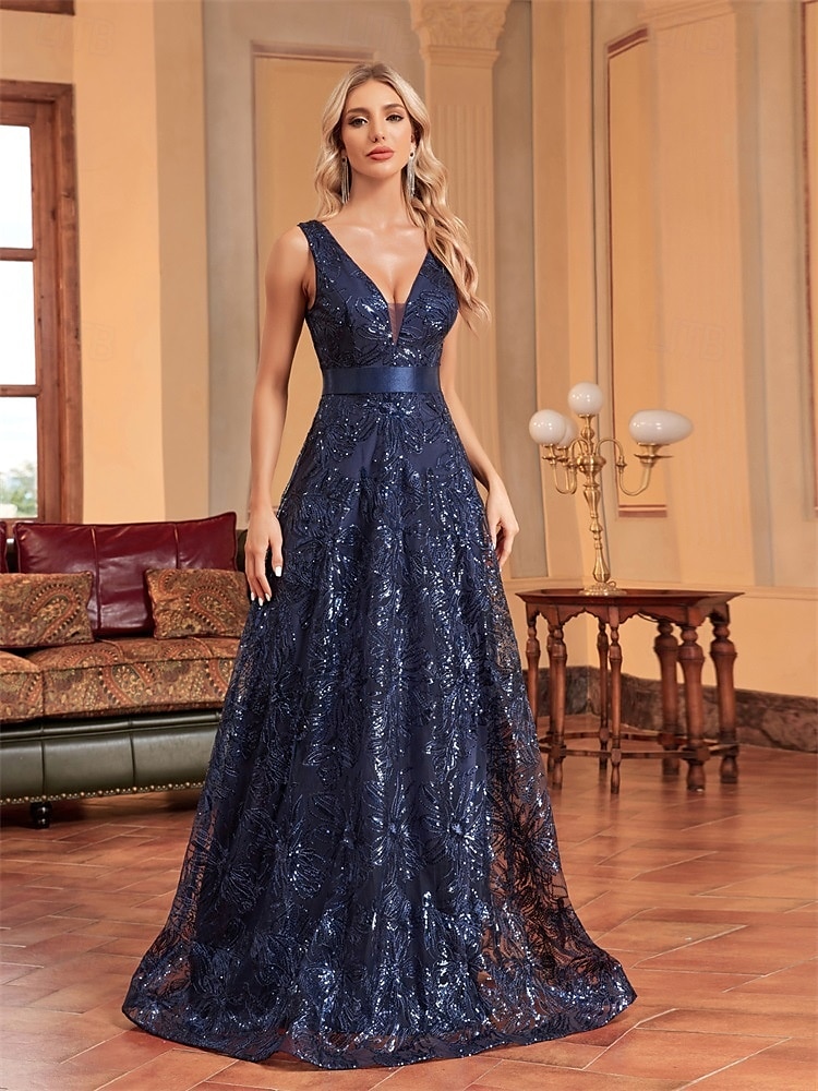 A-Line Prom Dresses Vintage Dress Formal Prom Floor Length Sleeveless  Spaghetti Strap Sequined with Glitter Sequin Embroidery 2026 - kr.1459