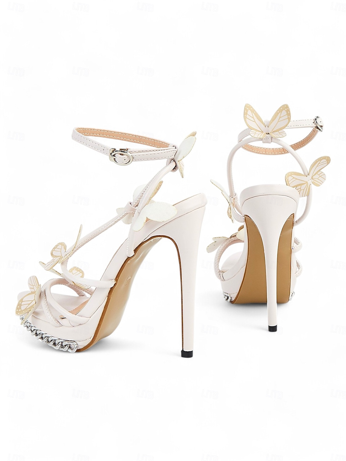 sommerfuglreim plattform stiletto høyhælte sandaler for kvinner - glamorøse fest- eller brudesko 2025 - $46.99 –P3
