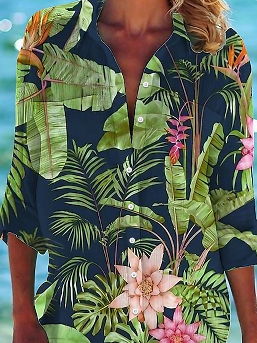 Womens Mini Dress Camicia Vestito Camicie Hawaiane Fluttuante Blu Verde Animale Floreale Pocket Stampa Maniche Lunghe Vacanza Casual V Scollato Lunghe Estate Vestiti da Spiaggia del 2025 a $46.99 –P3