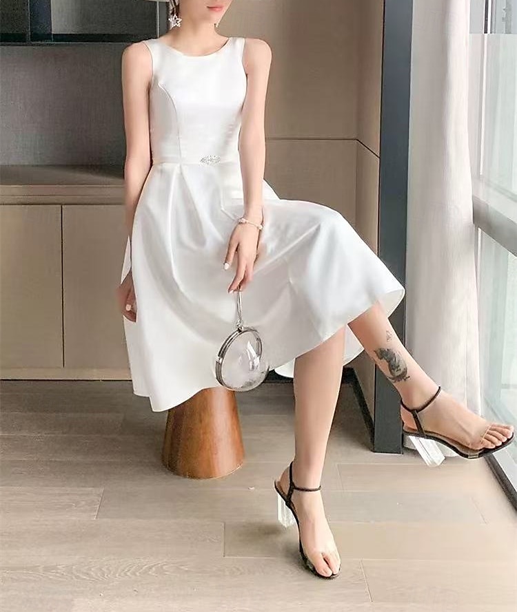 Robe da laurea bianche boho abiti da sposa abito a-line scollo a V senza maniche lunghezza al ginocchio in jersey completi da sposa abiti da sposa con cintura  nastri del 2025 a $141.99 –P4