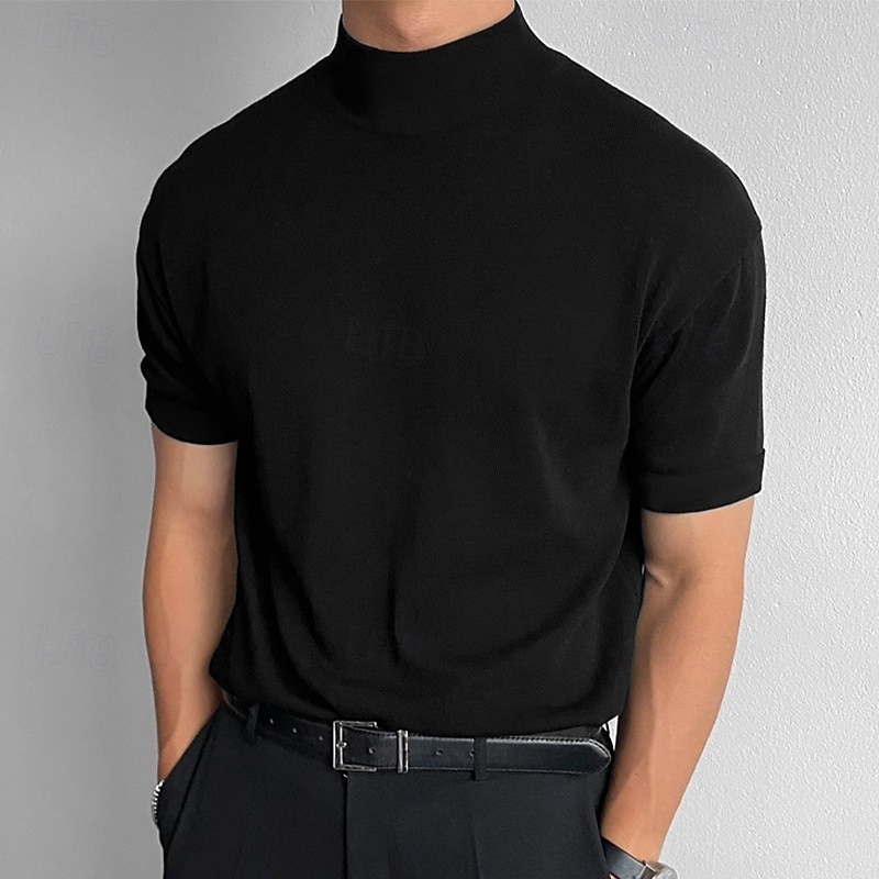 Ανδρικά Μπλουζάκι Μπλουζάκι μπλουζάκι Mock Turtleneck Κοντομάνικο Ζιβάγκο Καλοκαίρι Άνοιξη Συμπαγές Χρώμα Κλασσικό Μαύρο Λευκό Πράσινο Κορυφαίο μπλουζάκι για άνδρες 2025 - GBP £12 –P8