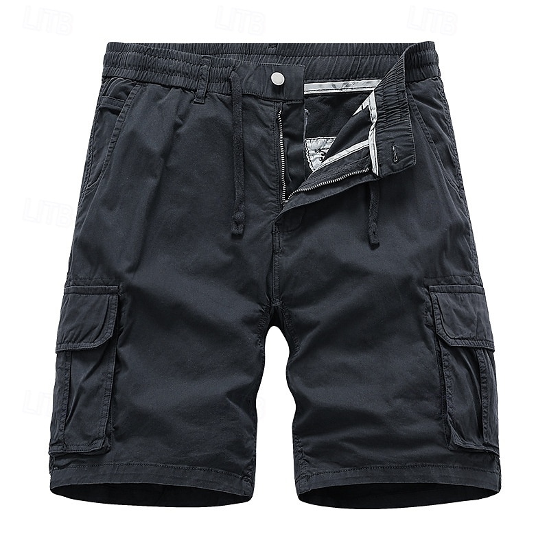 Men's Cargo Shorts Shorts Summer Shorts Drawstring Elastic Waist Multi Pocket Plain Comfort Wearable Knee Length Outdoor Sport Daily Fashion Casual Black Yellow 2025 - $28.99 –P8
