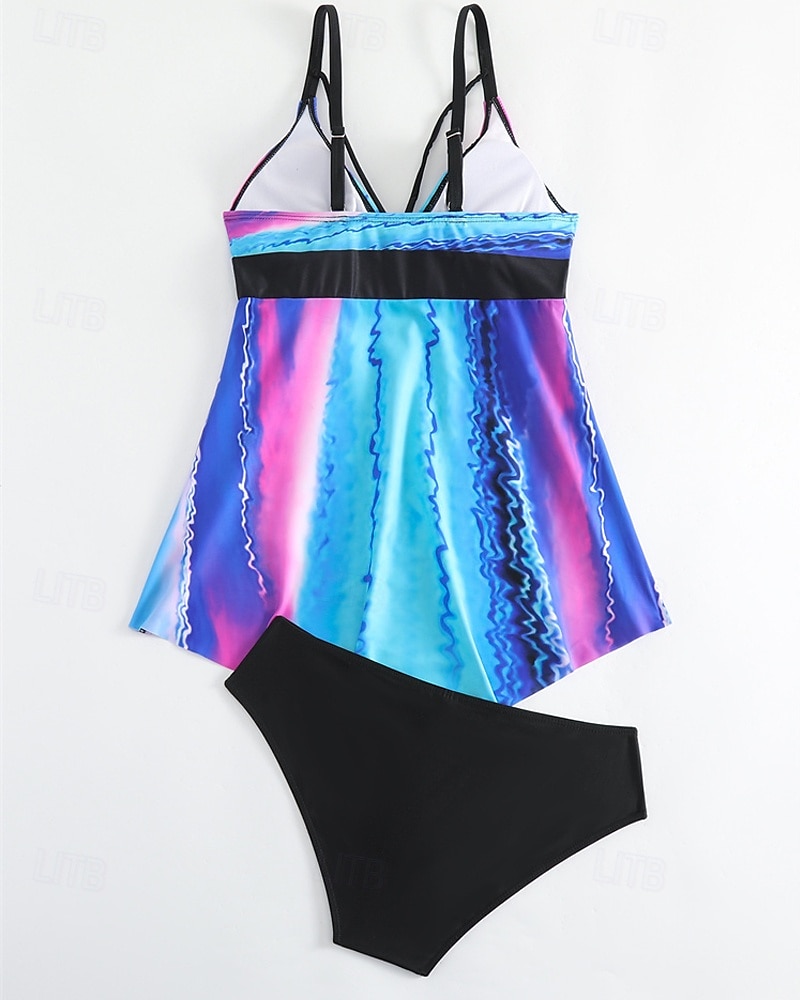 Dames Tankini Tweedelig zwempak V-hals Zwemkleding Zwemkleding Zwart / Wit Wit Ademend Sneldrogend Lichtgewicht Mouwloos - Zwemmen Surfen Strand Zomer Lente Grote maten 2025 - $25.99 –P12