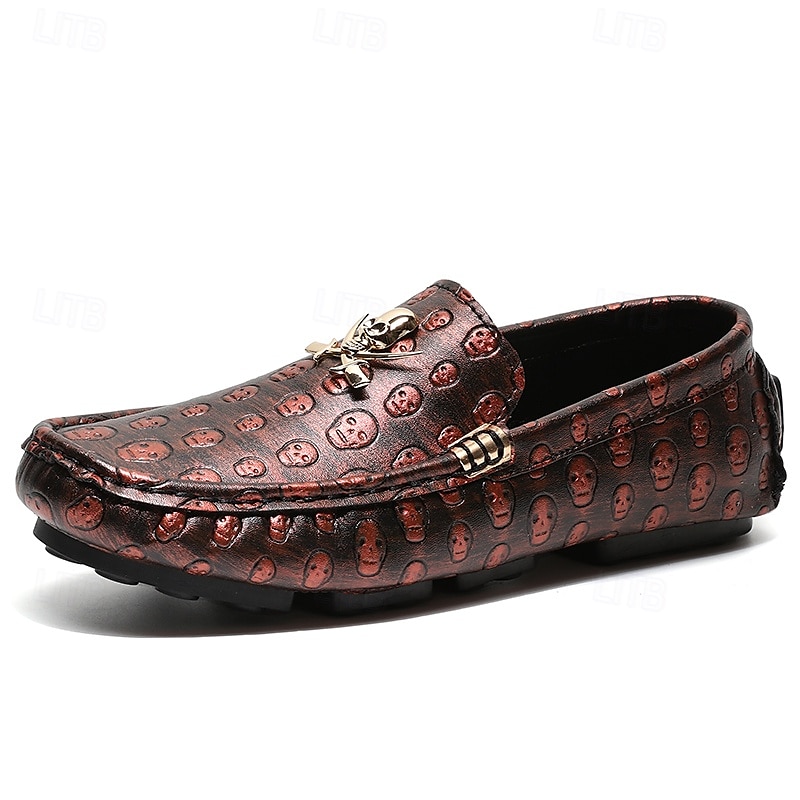 Men's Skull Pattern Slip-On Loafers - Faux Leather Casual Shoes with Metal Skull Detailing, Stylish Gothic Design for Parties and Everyday Wear 2025 - $46.99 –P3