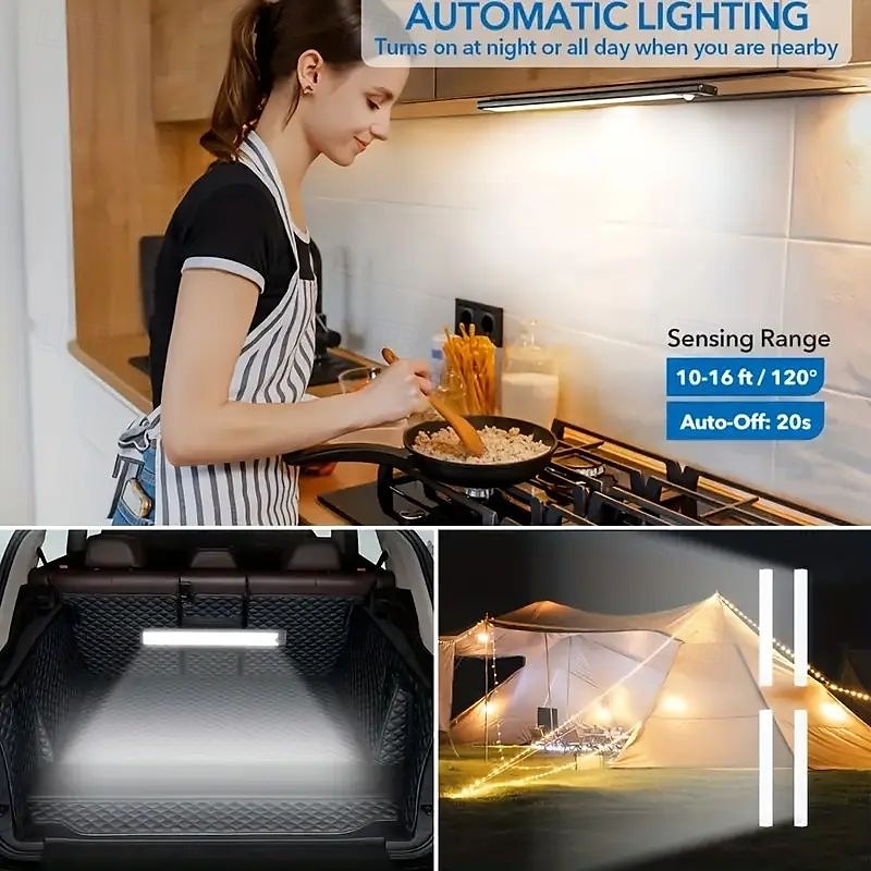6PCS Motion Sensor LED Cabinet Lights - USB Rechargeable Night Reading Lights for Wardrobe, Kitchen, Stairs & Bookshelves 20/30cm 2025 - $34.99 –P9