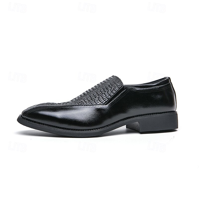 pánské hnědé slip-on boty z umělé kůže s krokodýlím vzorem – stylové mokasíny pro obchodní i formální příležitosti 2025 - $46.99 –P4