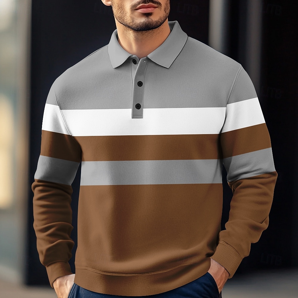 Homens Riscas Pólo Rúgbi Polo de malha trançada Manga Longa Camisas polo Camisas de colarinho Casual Ao ar livre Roupa Esportiva Impressão 3D Primavera Outono Inverno Vermelho Azul Marron de 2025 por $28.99 –P5