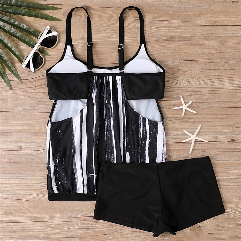 Dam Tankini Tvådelad baddräkt Brottarrygg Badkläder Blommig Badkläder Svart Blå Andningsfunktion Snabb tork Lättvikt Ärmlös - Simmning Surfing Strand Sommar Vår 2025 - $21.59 –P7
