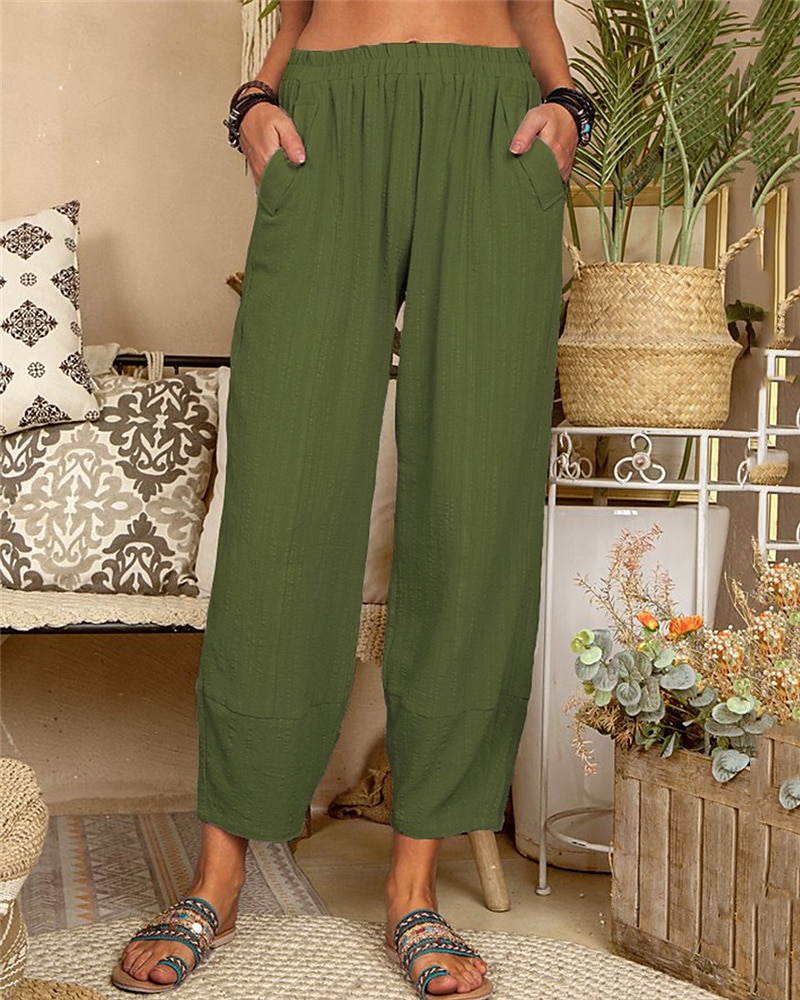 Women's Cotton Linen Pants Pants Trousers Lightweight Casual Ankle-Length High Rise Plain Pocket Breathability Comfortable Inelastic Casual Daily Weekend Wine Navy Black White Summer Spring Regular 2025 - $19.99 –P10