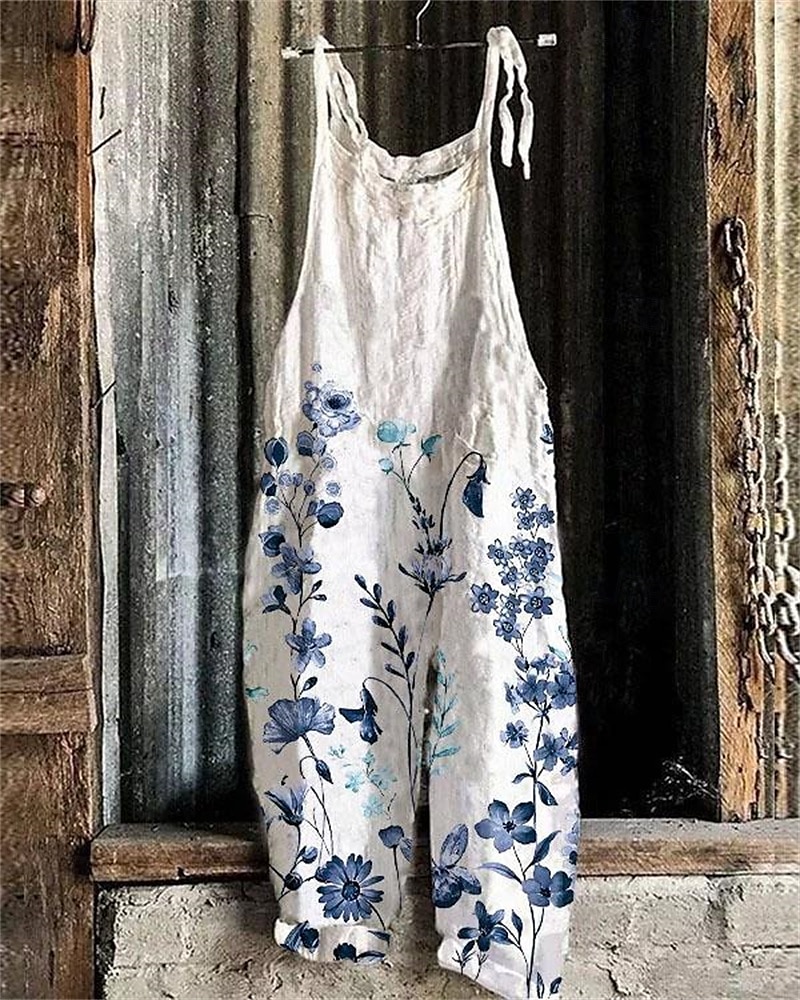 Dam Byxor Jumpsuit Sparkbyxor Lättvikt Ledigt Ankellång Mellanhög midja Blommig Grafisk Tryck Mateial som andas Bekväm Oelastisk Hem Ledigt / vardag Rödvin Azurblå Flodblå Vit Sommar Vår Normal 2025 - $22.99 –P6