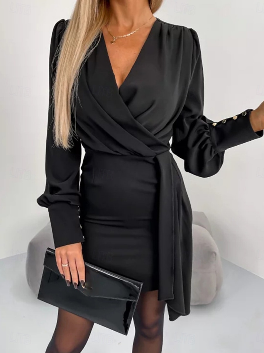 Damen Minikleid Casual kleid Bodycon Stilvoll Sexy Brautkleider schlicht Urlaub Arbeit Täglich Regular Fit Glatt 3/4 Ärmel V Ausschnitt Schwarz Purpur Sommer Frühling 2025 - $31.99 –P5