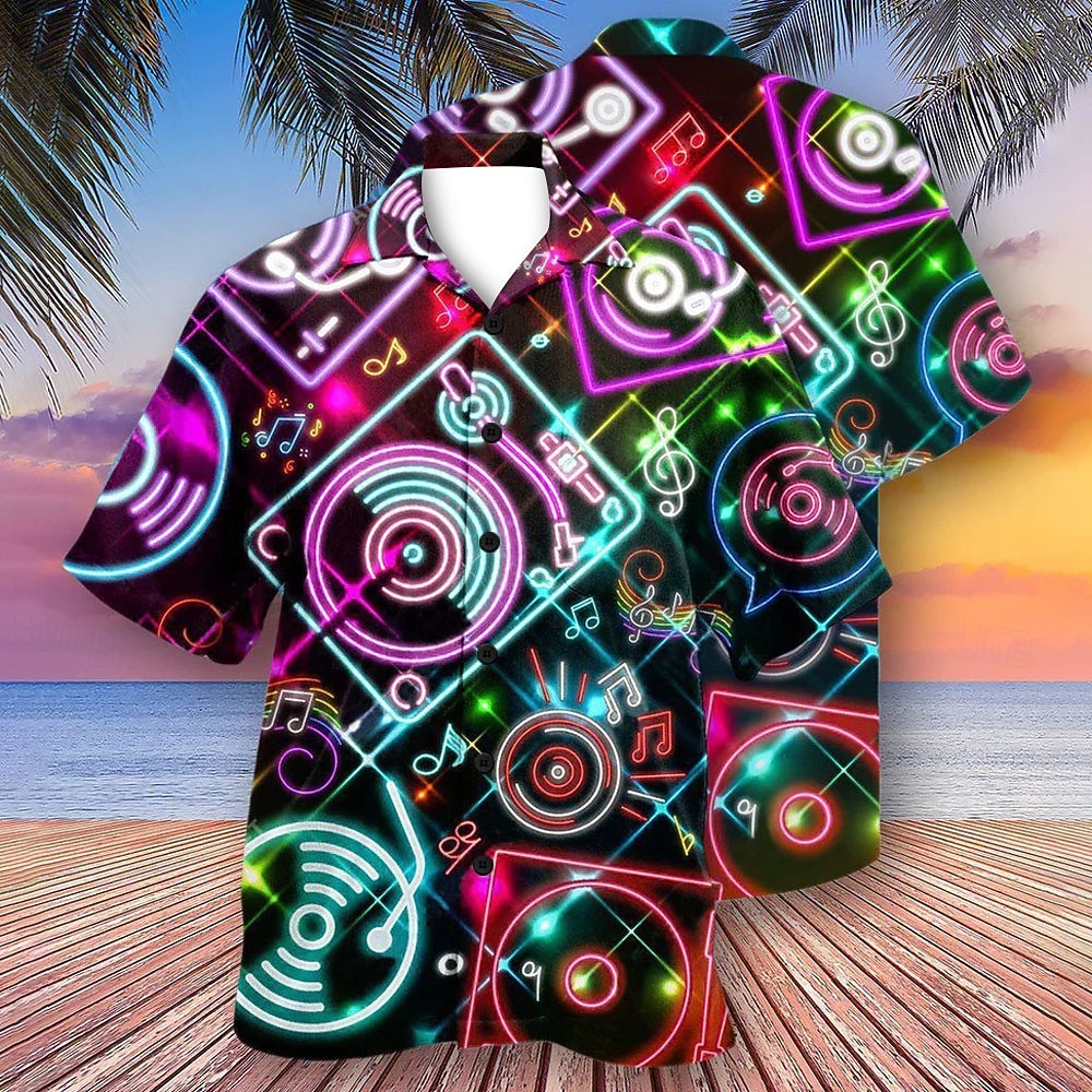 Herren Bunt Lampen Hemd Sommer Hawaiihemd Alohahemd Kurze Ärmel Hemd Umlegekragen Tropisch Streetwear Hawaiianisch Party Täglich Hawaiianisch Schwarz Blau Purpur S M L 2025 - $24.99 –P8