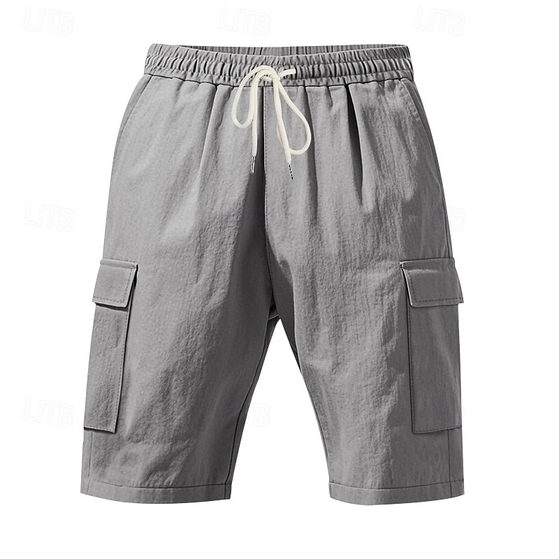 Men's Cargo Shorts Shorts Linen Shorts Summer Shorts Beach Shorts Drawstring Elastic Waist Multi Pocket Plain Comfort Breathable Knee Length Outdoor Daily Beach Hawaiian Casual Black White 2025 - $20.99 –P1