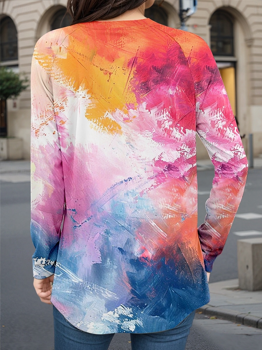 Per donna Maglietta Blocco di colori Moda Casual Manica Lunga Girocollo Top lunghi Quotidiano Stampato Rosa Autunno Inverno del 2025 a $24.99 –P2