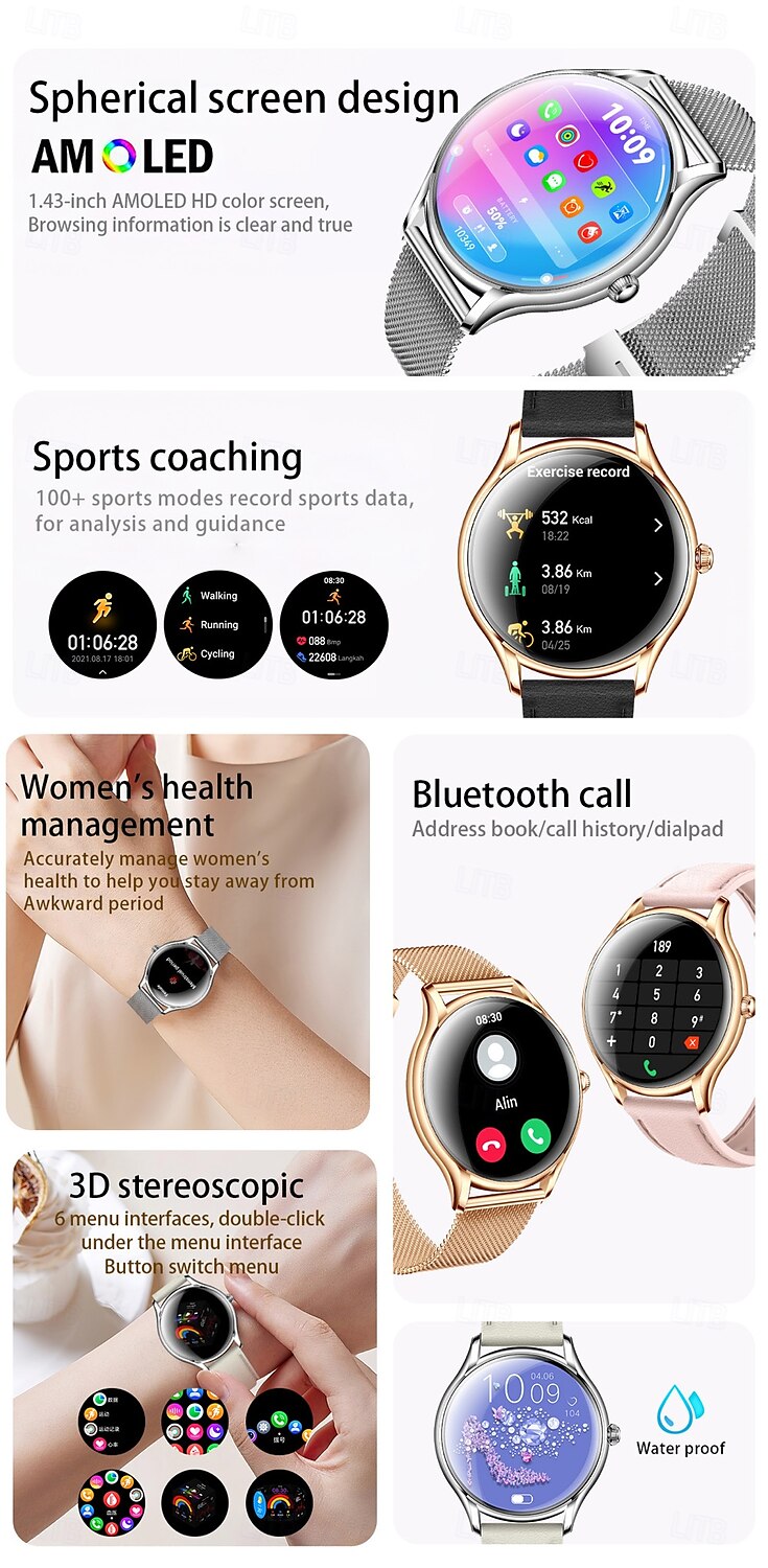 696 QS36 Reloj inteligente 1.43 pulgada Smartwatch Reloj elegante Bluetooth ECG + PPG Podómetro Recordatorio de Llamadas Compatible con Android iOS Mujer Hombre Impermeable Control de Medios 2025 - $55.99 –P2