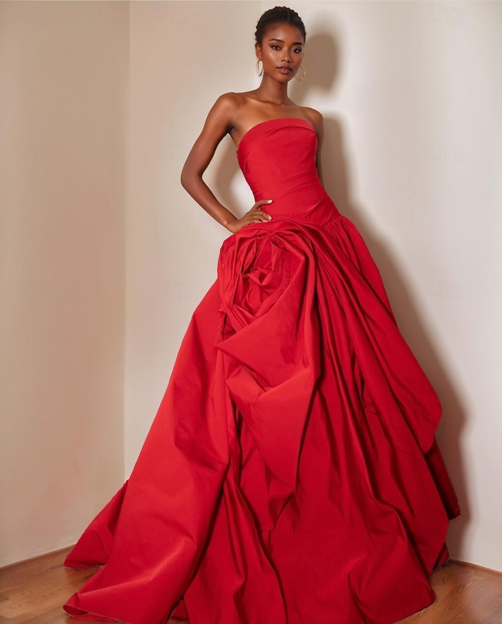 Ballkleid A-Linie Abfall Taille Abendkleid Promistil Blumen Kleid Karneval Formal Watteau Zug Ärmellos Strapless Satin mit Rüschchen 2025 - $221.99 –P1