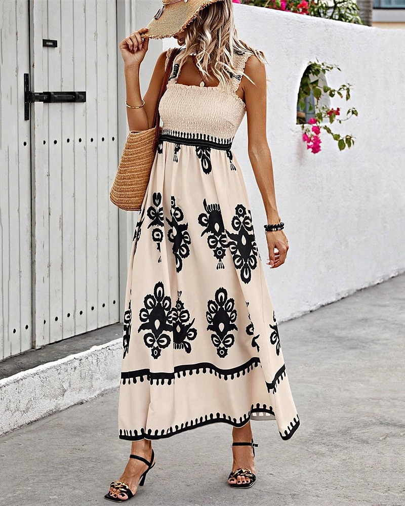 Femme robe longue Robe casual Robe Trapèze Robe d'été robe boheme Bohême Hawaïen mode Vacances du quotidien Rendez-vous Standard Graphic Sans Manches Col Carré Noir Rose Claire Rouge Vert Eté de 2025 ? $23.99 –P5