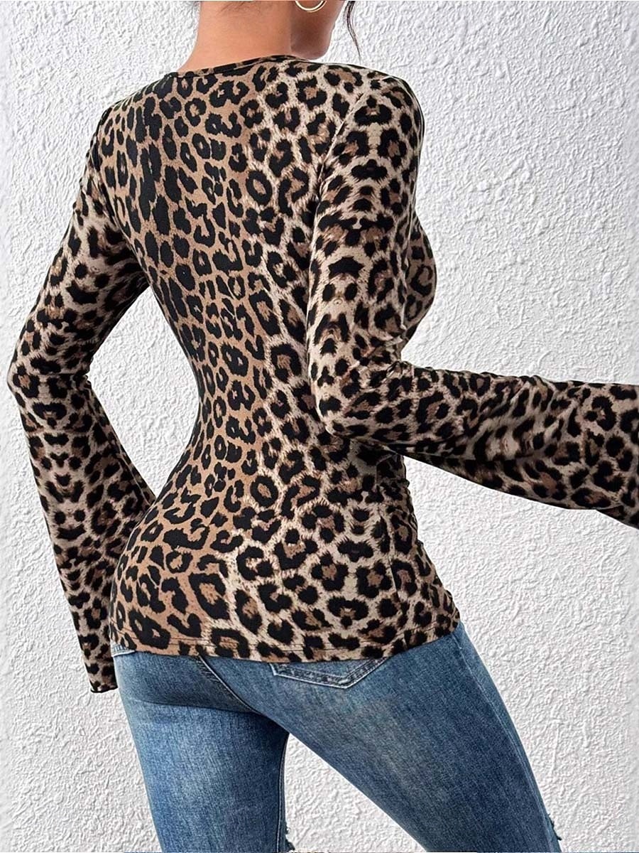 Dame Bluse Stilfull Langermet V-hals Vanlige topper Brun Sommer Vår 2025 - $25.99 –P2