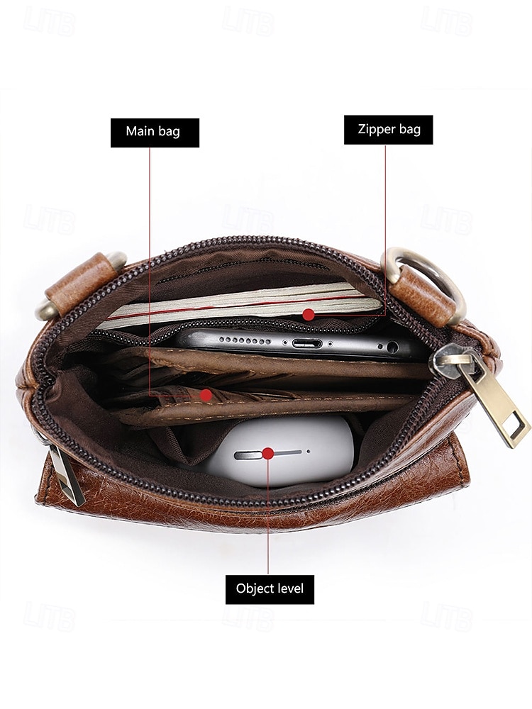 heren echt leren vintage bruine crossbody tas - multi-pocket schoudertas voor reizen, werk en dagelijks gebruik zwart bruin koffie 2026 - $29.99 –P4