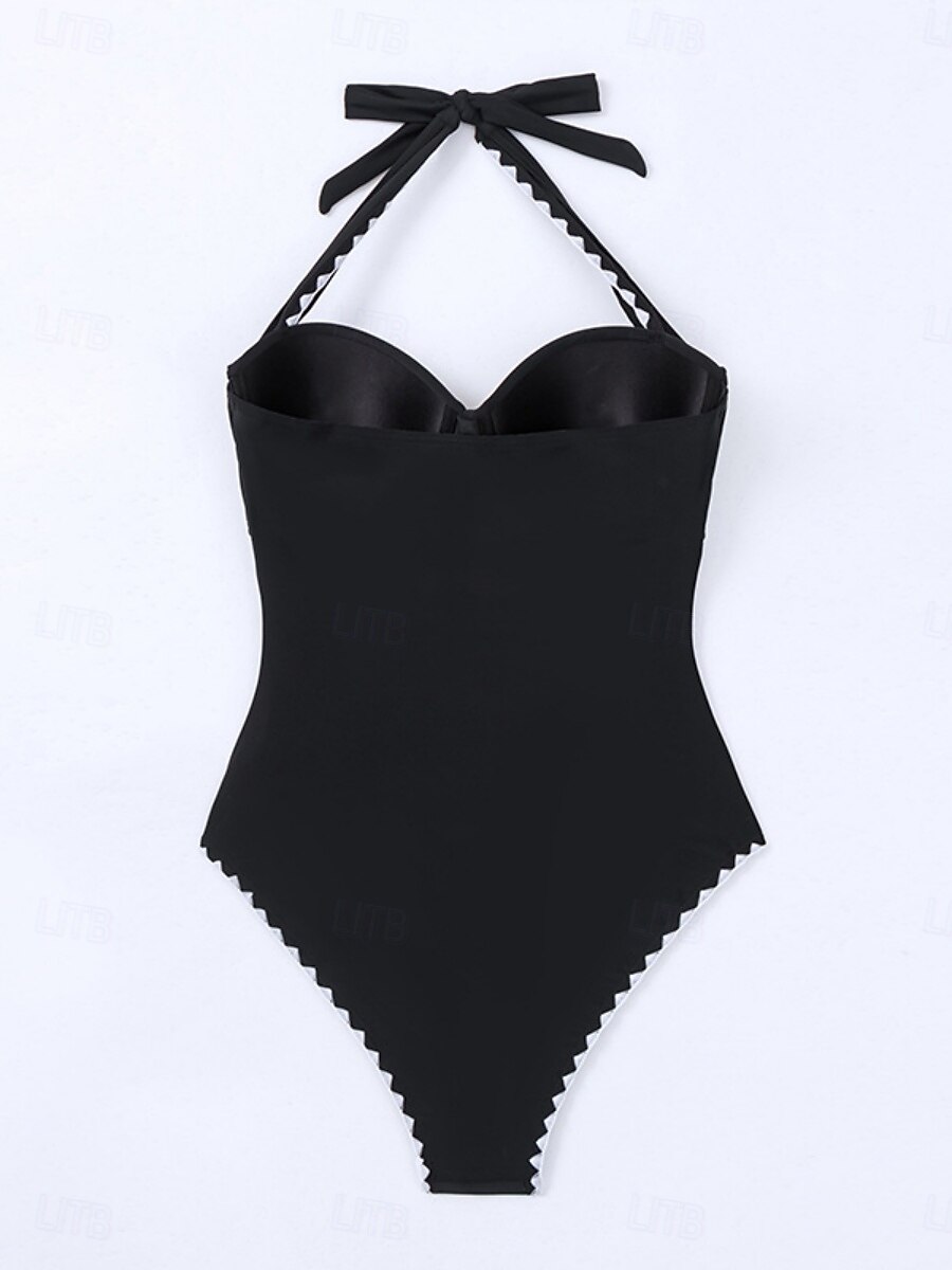 Dam Badkläder En bit Monokini Baddräkt Öppen rygg Magkontroll Hög midja Smal Semester Standkläder Ensfärgat Halterneck Ärmlös Baddräkter 2025 - $35.99 –P6