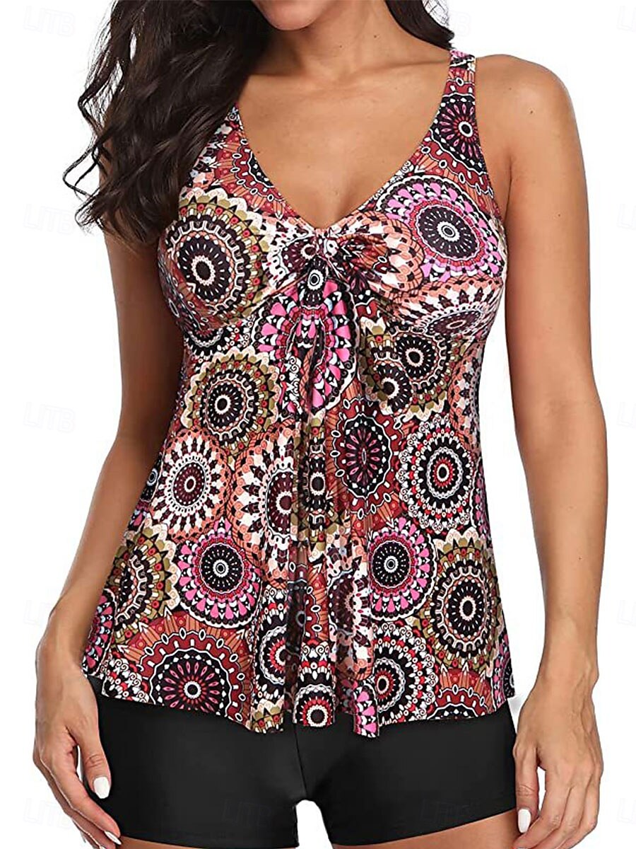 Dames Zwemkleding 2 stuks Jongen been Zwempak Blote rug Hoge taille Slank Vakantie Strand Kleding Grafisch V-hals Mouwloos Badpakken 2025 - $29.99 –P3