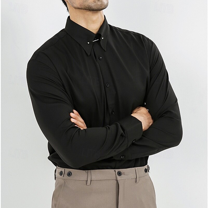 Herren Hemd Hemd mit Spearpoint-Kragen Kleidhemd Knopfhemd Einfach Hochzeit Party Schwarz Weiß Langarm Revers Frühling & Herbst Bekleidung 2025 - $49.99 –P5