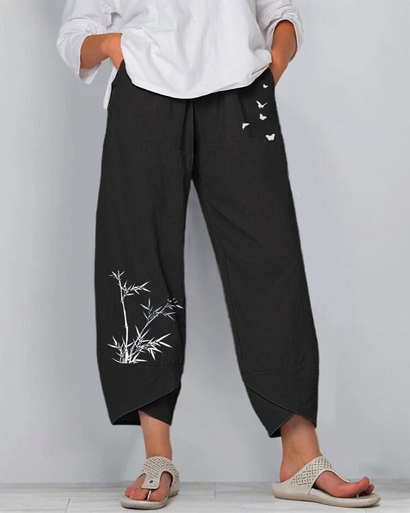 Damen Hose aus Baumwollleinen Hosen Hose Leicht Lässig Knöchellang Niedrige Leibhöhe Grafikdrucke Tasche Atmungsaktivität Bequem Unelastisch Alltagstauglich Wochenende Marinenblau Schwarz aschgrau 2025 - $16.99 –P2