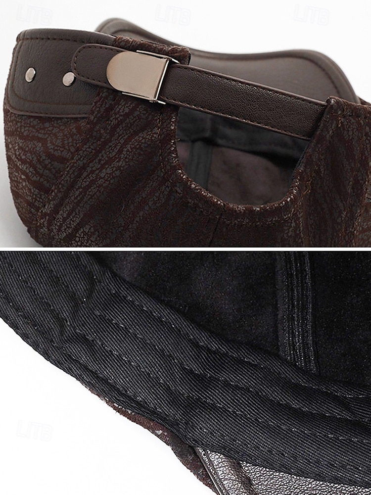 vintage brun newsboy baskerkeps med strukturmönster och brätte i konstläder, snygg platt keps för män, perfekt för vardagskläder, bilkörning och utomhusaktiviteter 2025 - $5.99 –P6