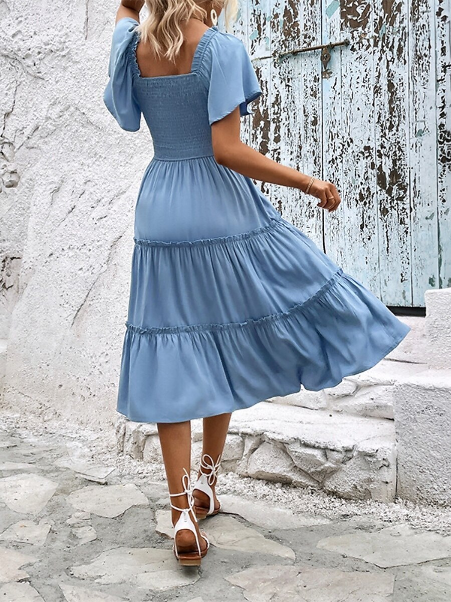 Damen Midikleid Casual kleid Schaukelkleid A Linie Kleid Stilvoll Basic Brautkleider schlicht Urlaub Täglich Regular Fit Glatt Kurzarm Quadratischer Ausschnitt Blau Sommer 2025 - $44.99 –P2
