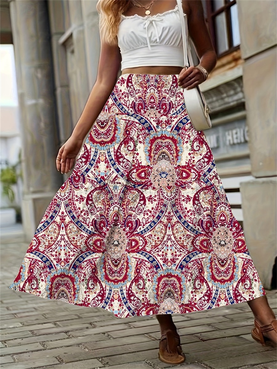 Damen Rock A-Linie Modisch Brautkleider schlicht Midi Mittlere Taillenlinie Röcke Geometrisch Bedruckt Mikro-elastisch Strasse Täglich Wein Gelb Sommer Polyester 2025 - $23.99 –P4