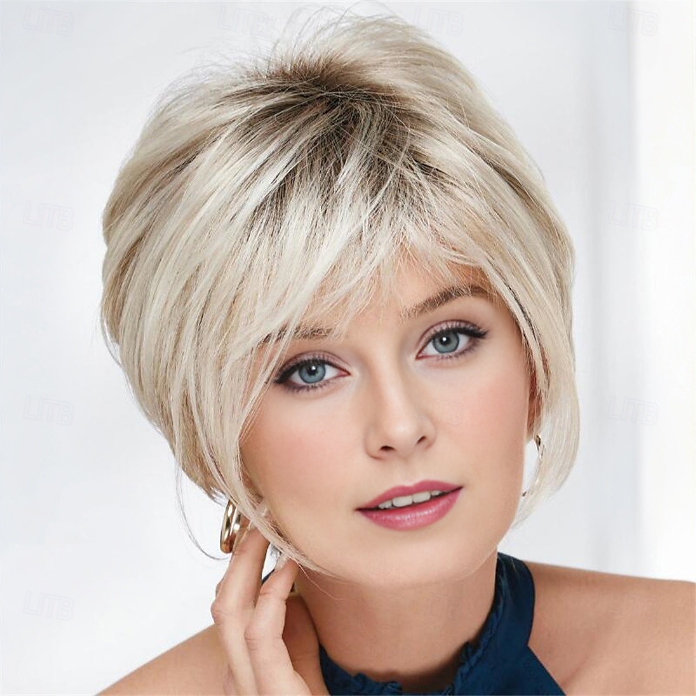 Synthetische Perücken Glatt Mit Pony Maschinell gefertigt Perücke Kurz A1 Synthetische Haare Damen Weich Modisch Einfach zu tragen Blond 2025 - $18.99 –P5