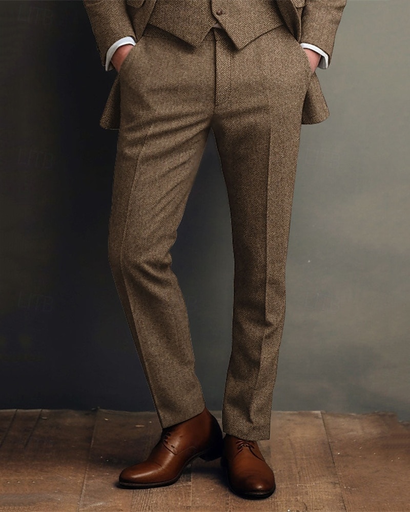 Herren Abschlußfeier Anzughose Hose Chinos Knöpfe Tasche Einfach Komfort Formell Party Arbeit Mode Klassicher Stil Braun Mikroelastisch 2025 - $38.99 –P1