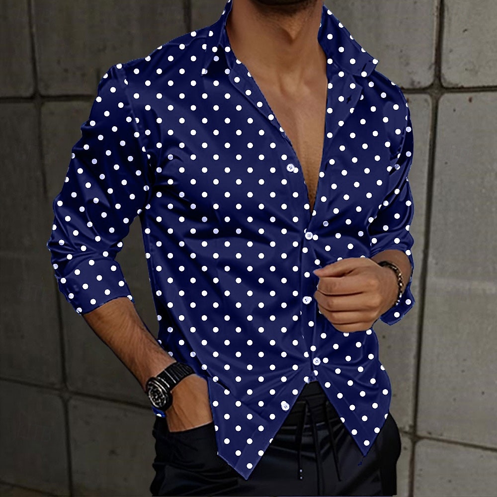 Men's Satin Shirt Dress Shirt Button Up Shirt Polka Dot Vacation Daily Black Blue Long Sleeve Turndown Summer Spring Clothing Apparel Buttons 2026 - $29.99 –P4