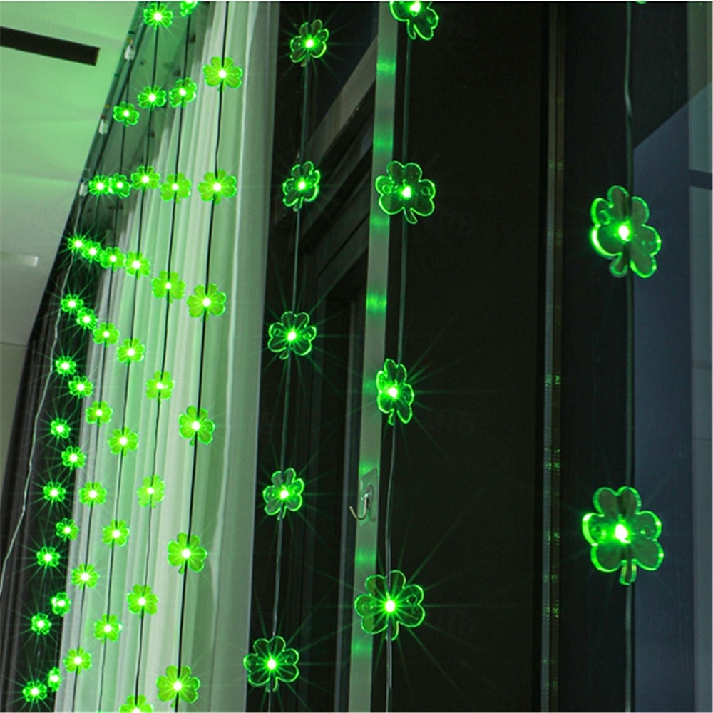 Rideau lumineux à LED en forme de trèfle pour la Saint-Patrick - Guirlande lumineuse en fil de cuir 100 LED/300 LED avec télécommande, éclairage décoratif USB pour fêtes de festival, salon et de 2025 ? $38.99 –P6