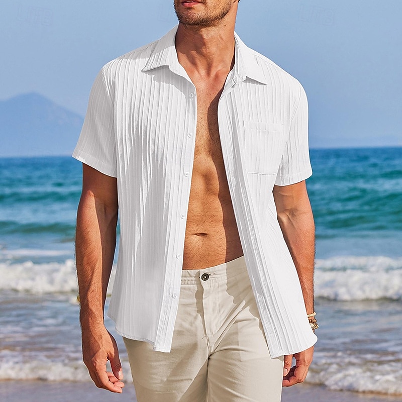 Per uomo Camicia Camicia estiva Maglietta informale Camicia con bottoni Bianco Blu Manica corta Liscio Colletto Da mare Giornaliero Abbigliamento Di tendenza Informale Comodo del 2025 a $25.99 –P5