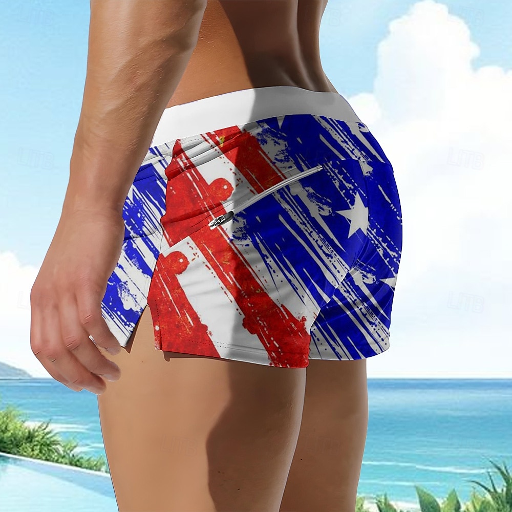 Herren Mehrfarbig Amerikanische US-Flagge Badeshorts Boardshorts Badehosen Mittlere Taille 3D-Druck Hawaiianisch Surfen Ferien Strand Kordelzug mit Mesh-Futter Elastischer Bund Designer Bekleidung 2025 - $19.99 –P2