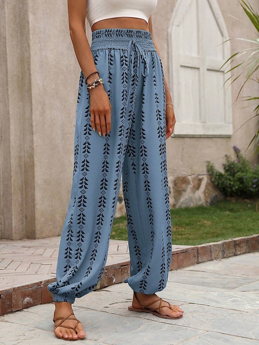 Mulheres chinês Calçolas Moda Roupa de rua Comprimento total Cintura Alta Geométrica Cintura elástica Estampado Confortável Macio Micro-Elástica Ao ar livre Rua Azul Laranja Verão Primavera Normal de 2025 por $24.99 –P1