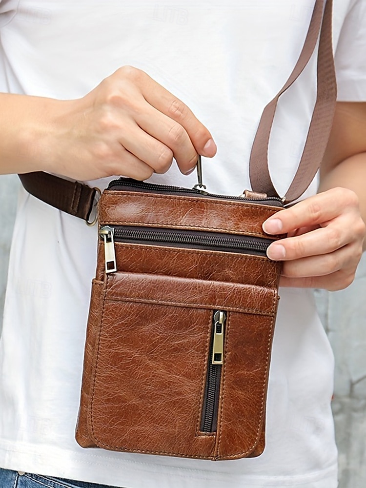 sac à bandoulière vintage marron en cuir véritable pour homme – sac à bandoulière multi-poches pour les voyages, le travail et l'utilisation quotidienne noir marron café de 2025 ? $26.99 –P1