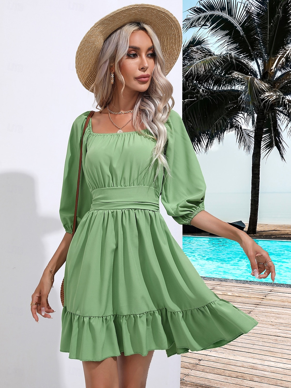 Valentýn Dámské Běžný Mini šaty Boho Chic šaty Áčkové šaty Čechy stylové Klasické Lucerna rukáv Dovolená Párty Denní Tvarovaný potah Bez vzoru Bez rukávů Hranatý Černá Bílá Světlá růžová Rubínov 2025 - $28.99 –P4