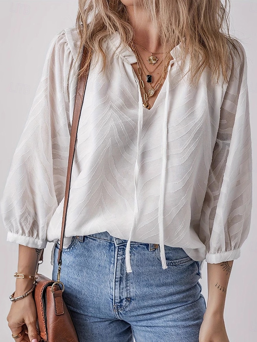 Per donna Camicia Blusa Liscio Moda Informale Manica lunga A V Top regolari Giornaliero Collage Bianco Primavera Autunno del 2025 a $28.99 –P2