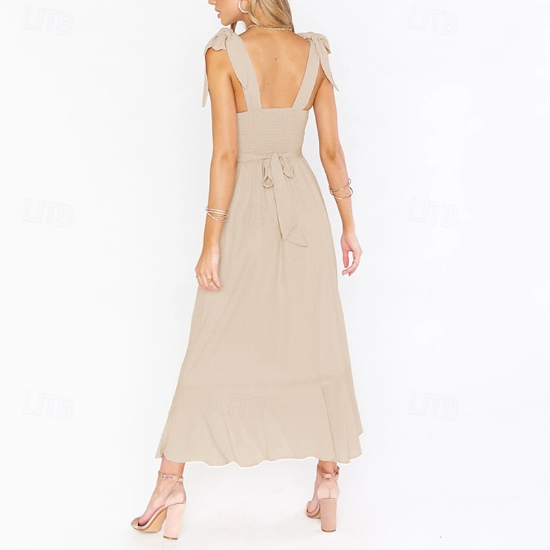Dámské Dlouhé šaty Maxi šaty Šaty na promoci Áčkové šaty Letní šaty Cami šaty Elegantní stylové Dovolená Denní Rande Běžný Bez vzoru Bez rukávů Hranatý Černá Bílá Světle zelená Světlá růžová Léto 2025 - $36.99 –P17