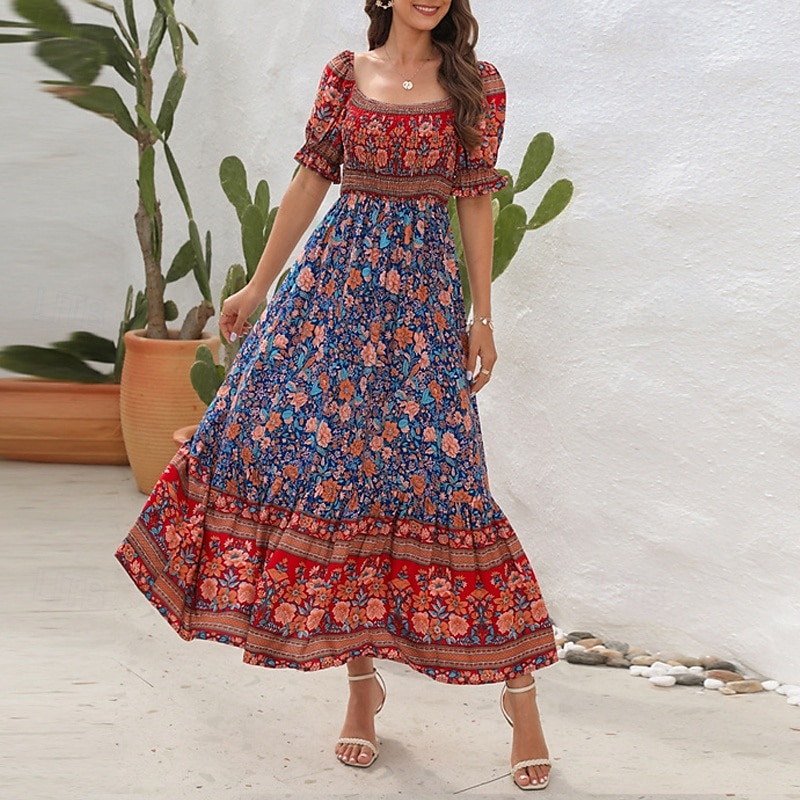 Női Hosszú ruha Maxi ruha hétköznapi ruha A vonalú ruha nyári ruha Boho ruha Elegáns Stílusos Etno Vakáció Napi Randi Normál Virágos Rövid ujjú Aszimmetrikus Világoszöld Rubin Medence Lóhere Nyár 2025 - $26.99 –P6