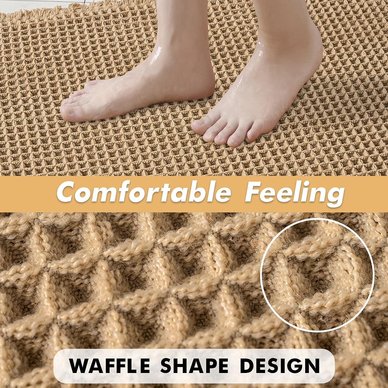 Waffle Bathroom Rugs, Boho Bath Rugs Non Slip Washable, Super Absorbent Bath Mats, Ultra Soft Rubber Backed Shower Mats for Bathroom Floor, Tub and Shower, Brown 2026 - $18.99 –P4