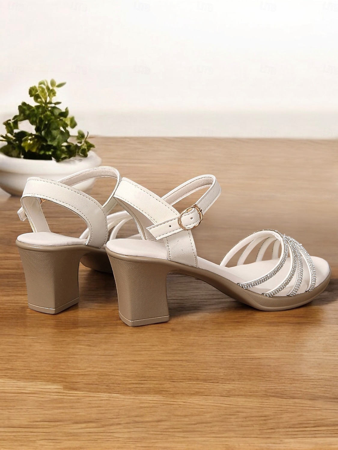 Sandalias negras de tiras con tacón de bloque y pedrería: sandalias de mujer cómodas y elegantes con tiras brillantes, perfectas para uso informal o reuniones de verano. 2026 - $29.99 –P6