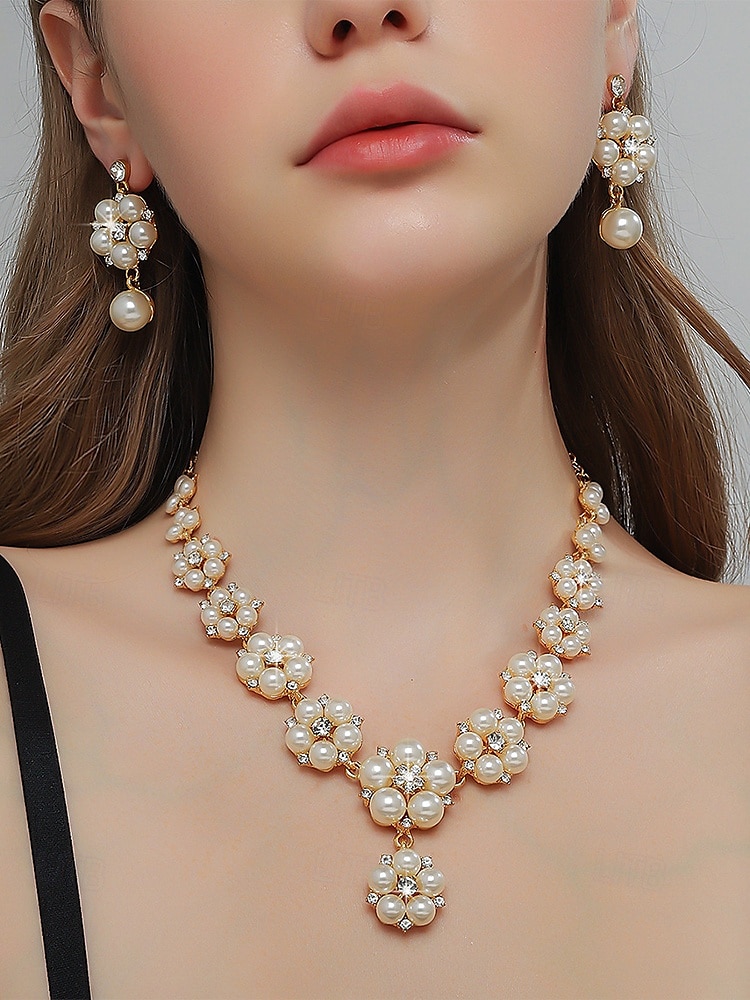 set di gioielli da donna con perle finte e strass: elegante collana e orecchini per matrimoni, feste e occasioni speciali del 2025 a $14.99 –P1