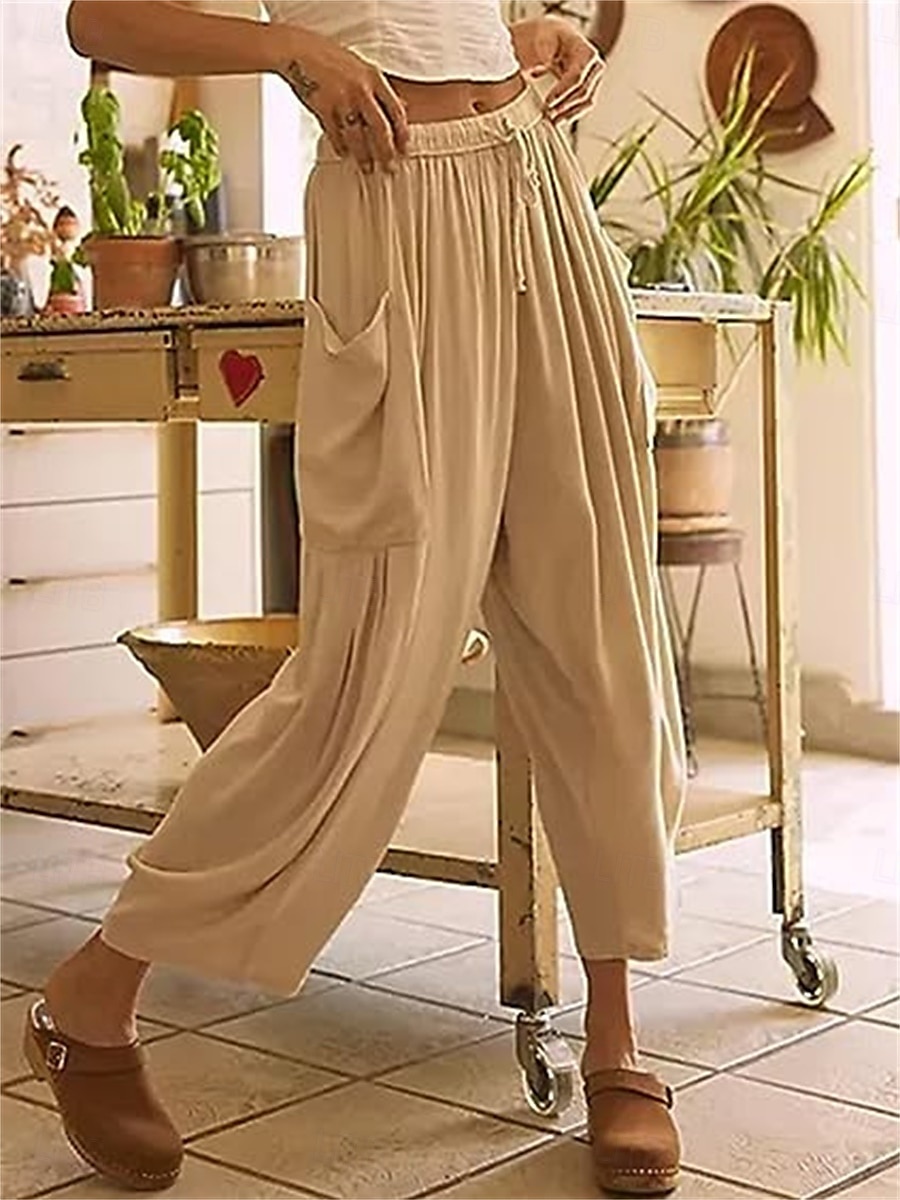 Damen Shorts aus Baumwollleinen Leinen-inspirierte Hosen Hose aus Baumwollleinen Mode Streetwear Knöchellang Mittlere Taillenlinie Einfach Tasche Elastischer Bund Bequem Weich Mikroelastisch Outdoor 2025 - $21.99 –P6