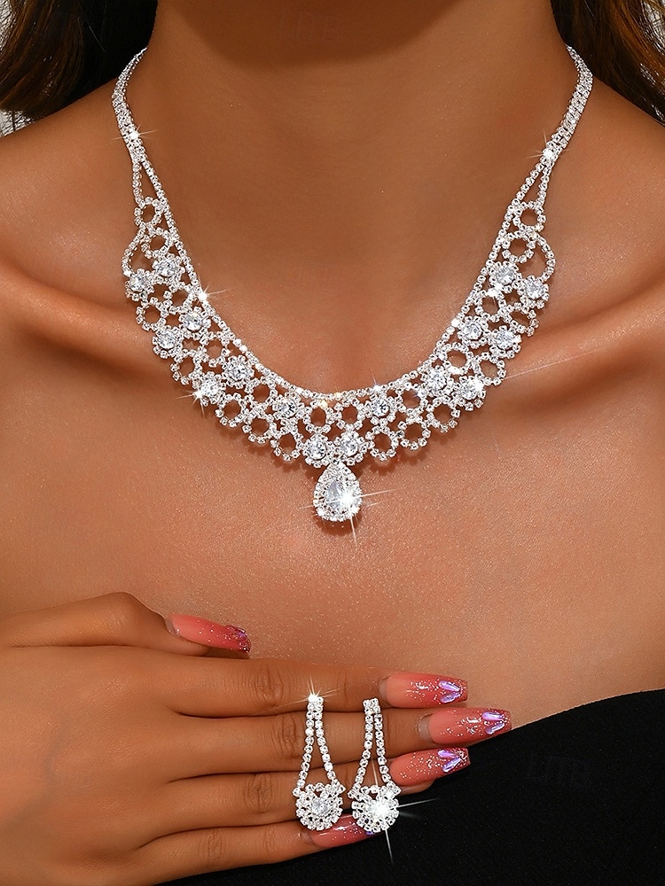 set di collana e orecchini in cristallo dorato da donna – eleganti gioielli con strass per matrimoni, feste e occasioni speciali del 2025 a $14.99 –P1