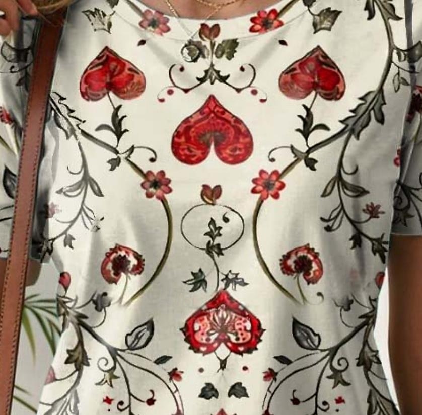 Dame T skjorte Blomstret Fritid Kortermet Rund hals Vanlige topper Daglig Trykt mønster matt-hvit Sommer 2025 - $19.99 –P3