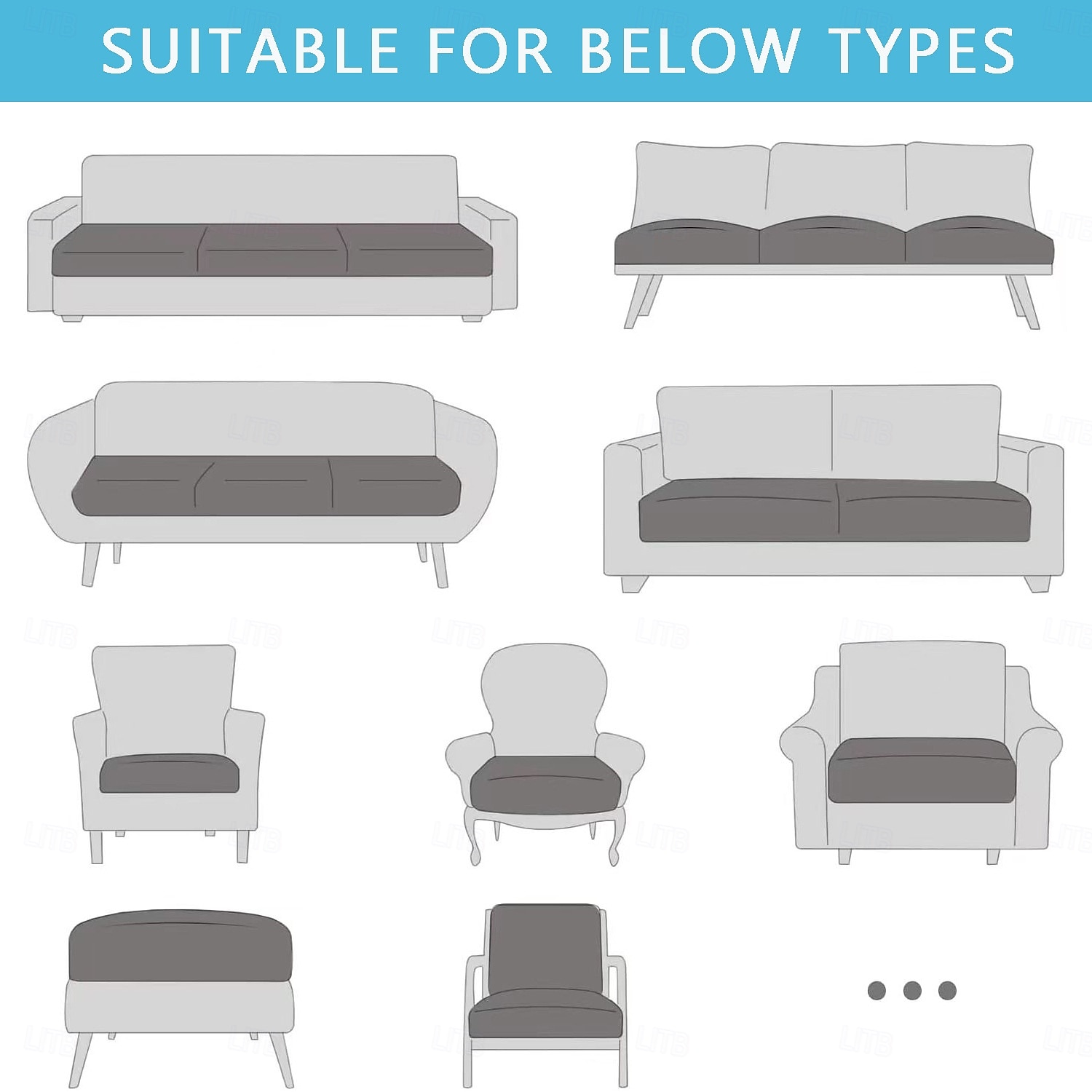 100% Waterproof Couch Cushion Covers, Stretch Replacement Sofa Seat Cushion Covers Solid Chair Cushion Slipcovers Washable Suitable for Outdoor Patio Garden Lawn Yard 2025 - $15.49 –P2